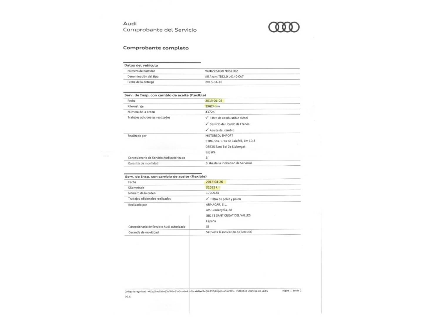 Foto del mantenimiento del Audi A6 Audi A6 Avant Advanced edition 2.0 TDI ultra (190 CV) S tronic
