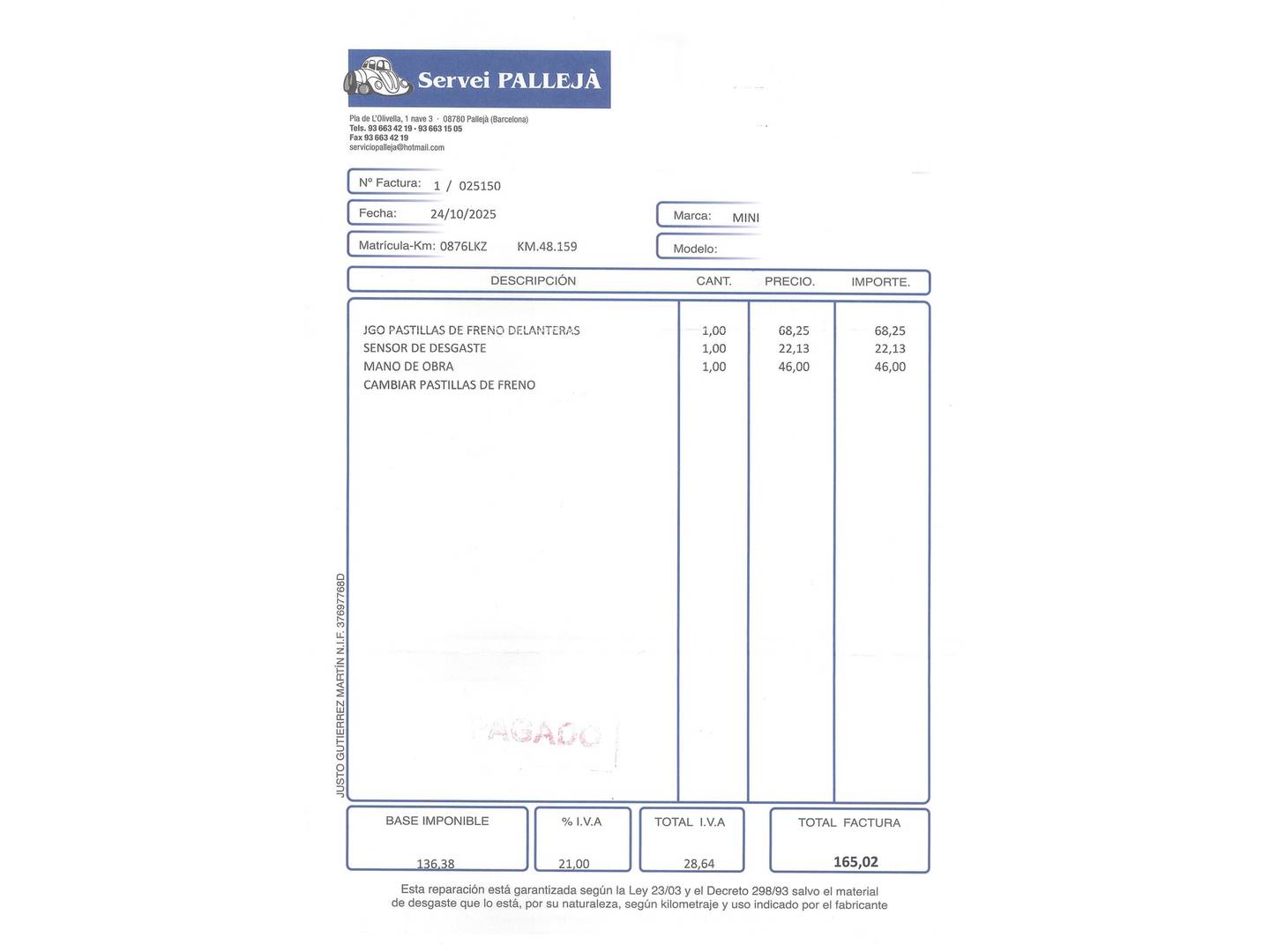 Foto del mantenimiento del Mini MINI MINI MINI Cooper 5 Puertas Cooper 5 Puertas (136 CV)