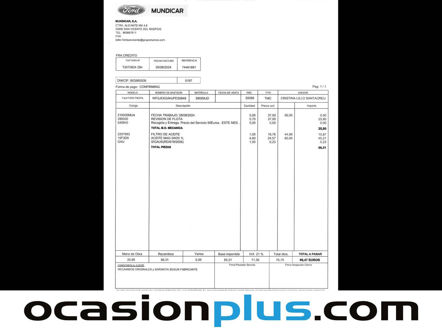 Foto del mantenimiento del Ford Fiesta Ford Fiesta 1.0 EcoBoost MHEV ST-Line (125 CV)