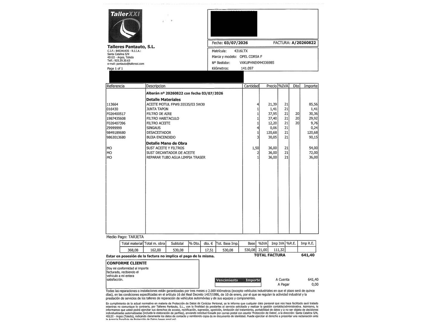 Foto del mantenimiento del Opel Corsa Opel Corsa 1.2 Turbo XHL GS-Line (100 CV)