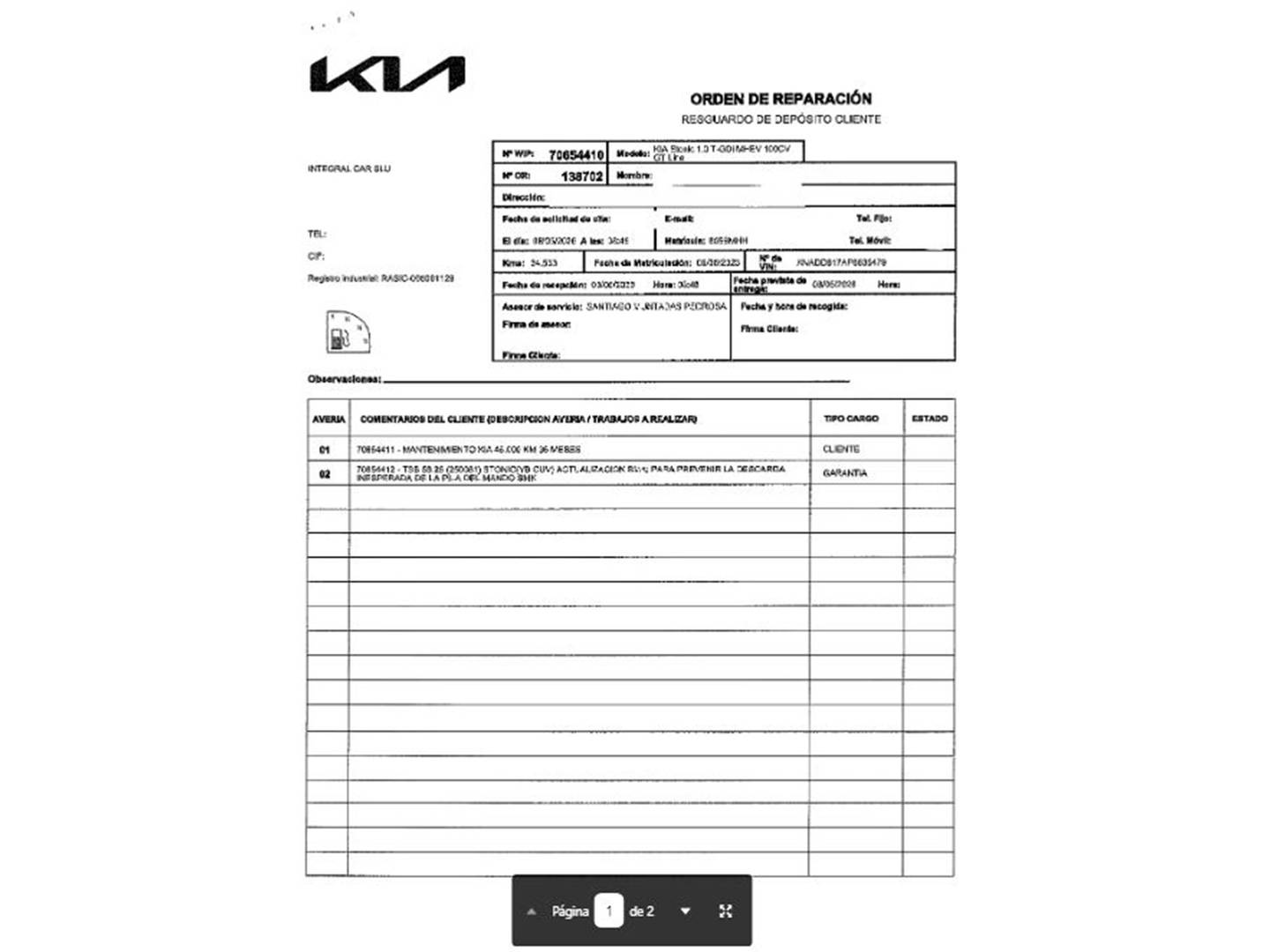 Foto del mantenimiento del KIA Stonic KIA Stonic 1.0 T-GDi MHEV iMT GT Line (100 CV)