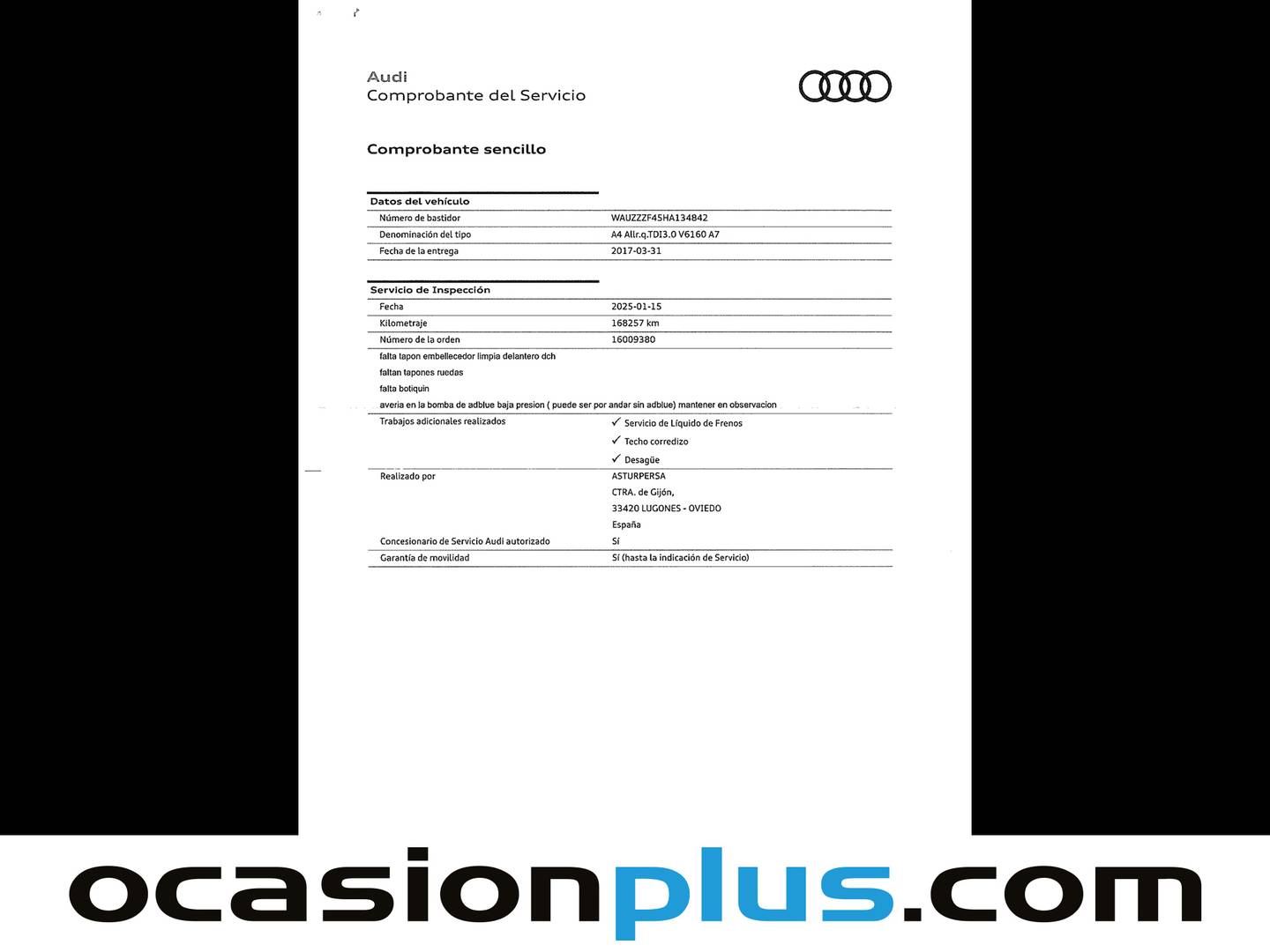 Foto del mantenimiento del Audi A4 Allroad Quattro Audi A4 Allroad unlimited edition 3.0 TDI quattro (218 CV) S tronic