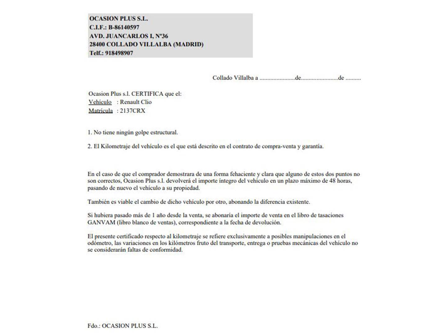 Foto del certificado del Renault Clio Renault Clio Confort Expression 1.2 16v (75 CV)
