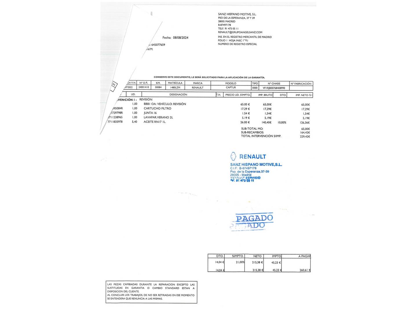 Foto del mantenimiento del Renault Captur Renault Captur Equilibre TCe (100 CV) GLP