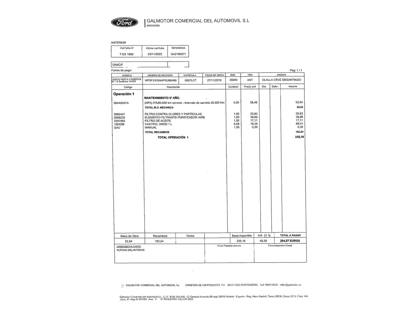 Foto del mantenimiento del Ford Fiesta Ford Fiesta 1.5 EcoBoost ST (200 CV)