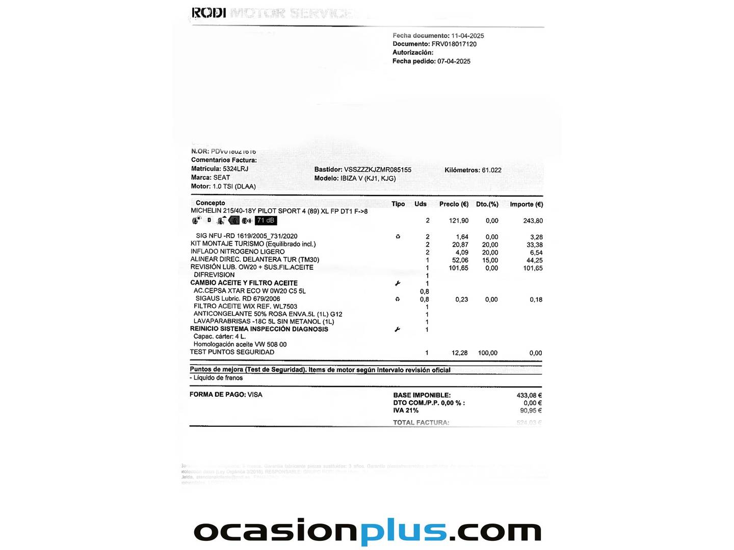Foto del mantenimiento del Seat Ibiza Seat Ibiza 1.0 TSI FR Go DSG (110 CV)