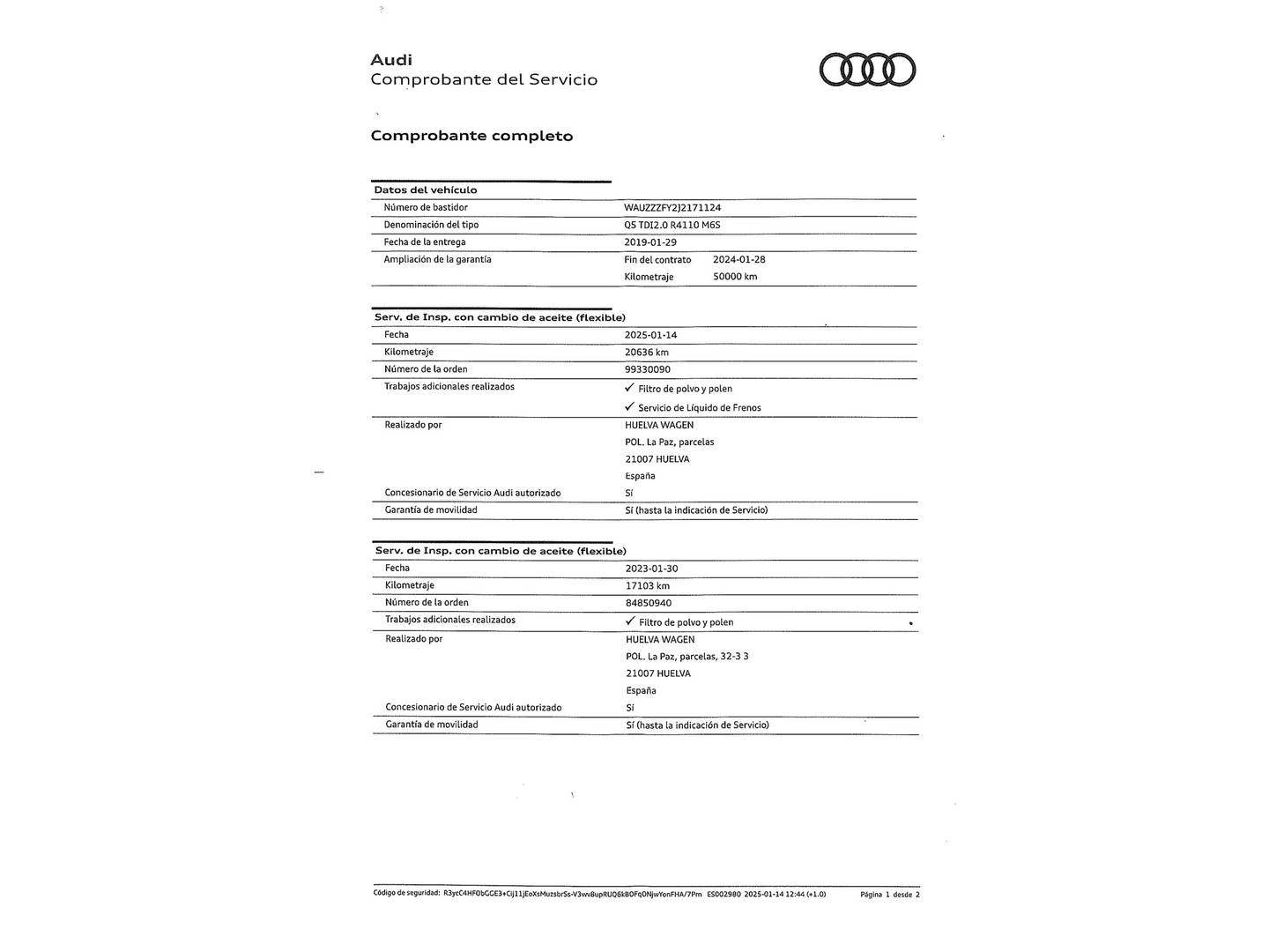 Foto del mantenimiento del Audi Q5 Audi Q5 Advanced 2.0 TDI (150 CV)