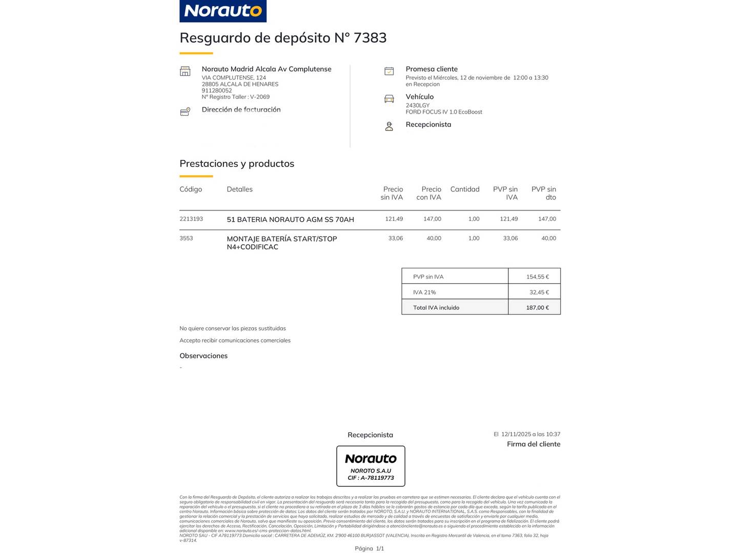 Foto del mantenimiento del Ford Focus Ford Focus 1.0 Ecoboost S&S ST-Line (125 CV)