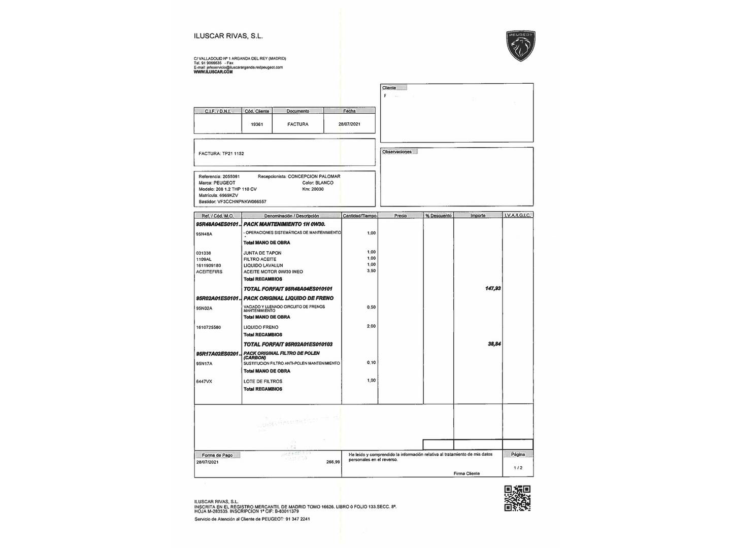 Foto del mantenimiento del Peugeot 208 Peugeot 208 1.2 PureTech S&S GT Line EAT6 (110 CV)