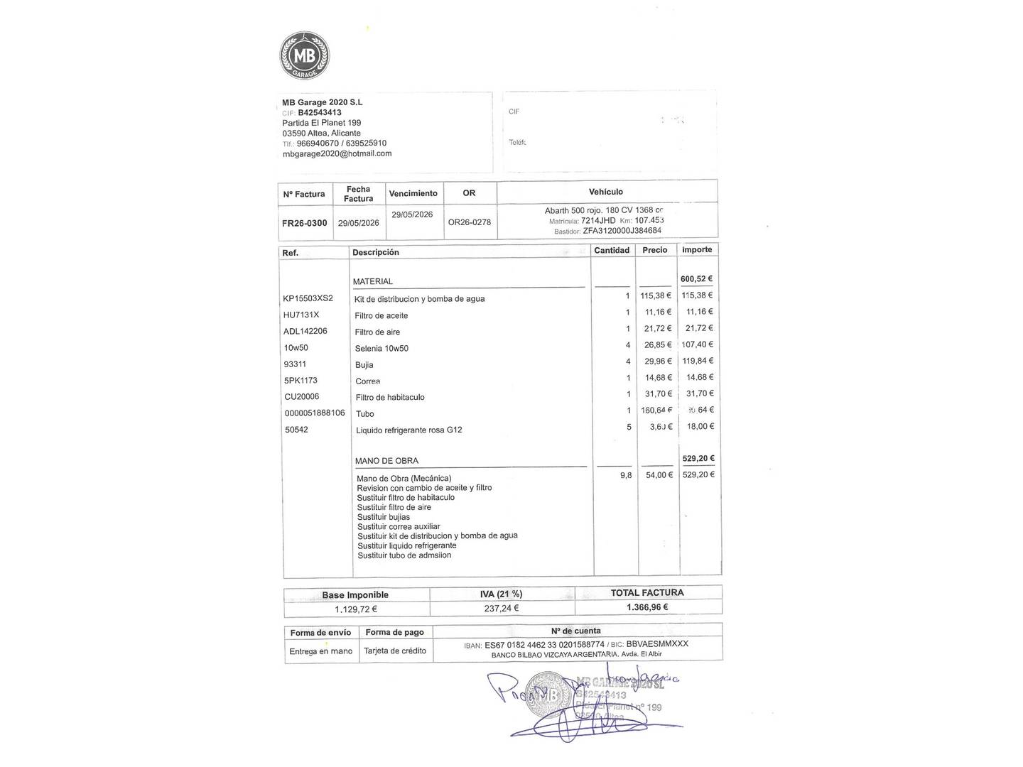 Foto del mantenimiento del Abarth 500 Abarth 500 1.4 16v T-Jet 595 Competizione (180 CV)