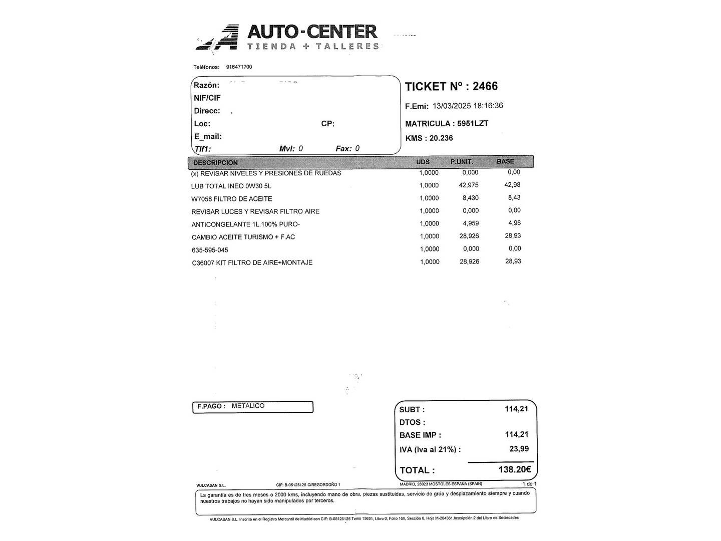 Foto del mantenimiento del DS DS 4 DS DS4 PureTech 130 Bastille + Auto (130 CV)