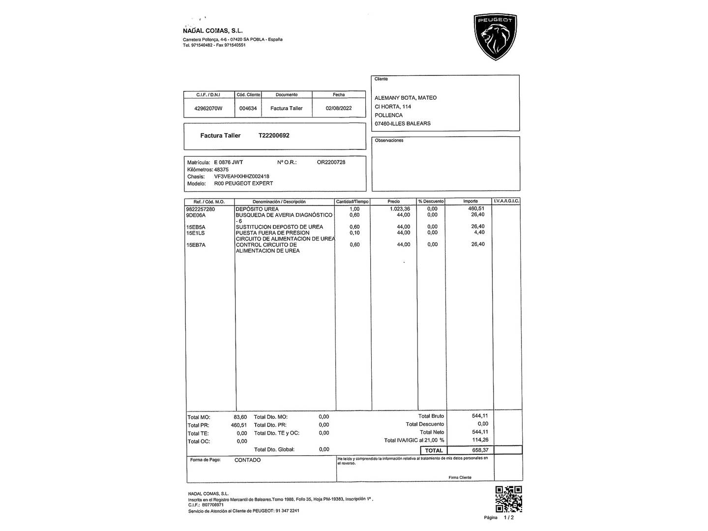 Foto del mantenimiento del Peugeot Traveller Peugeot Traveller 2.0 BlueHDi Business Standard (150 CV)9 Plazas