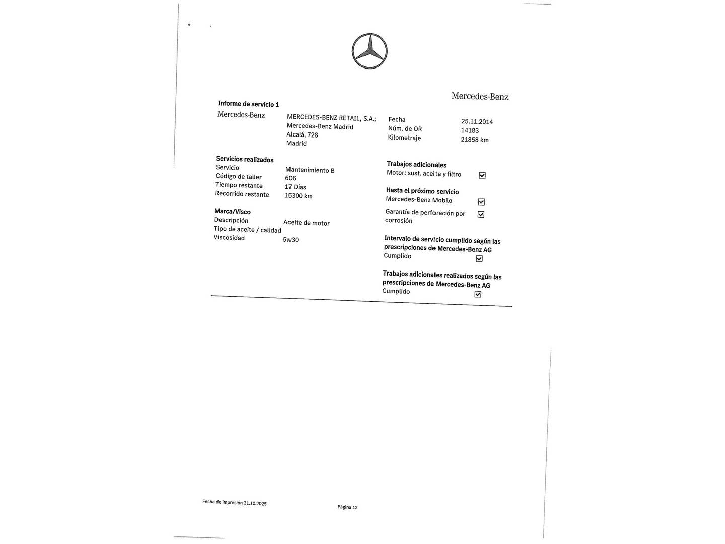 Foto del mantenimiento del Mercedes Clase B Mercedes Clase B B 180 CDI Blue Efficiency (109 CV)