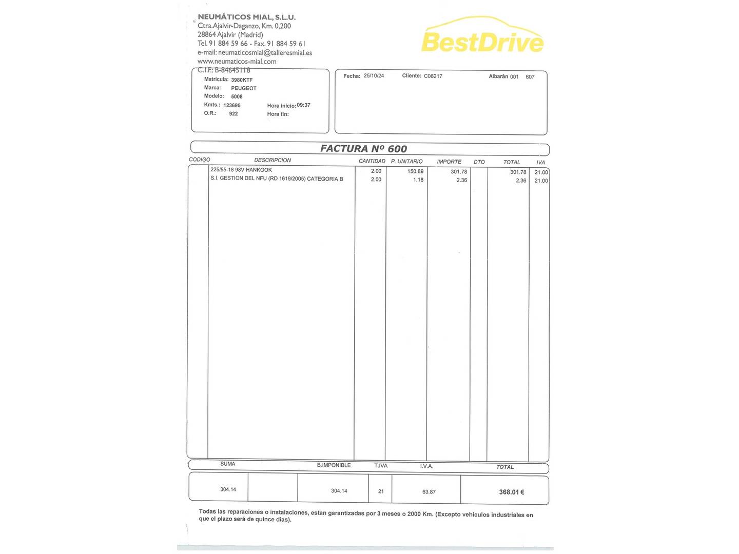 Foto del mantenimiento del Peugeot 5008 Peugeot 5008 BlueHDI 130 S&S GT-Line EAT8 (130 CV) 7 Plazas