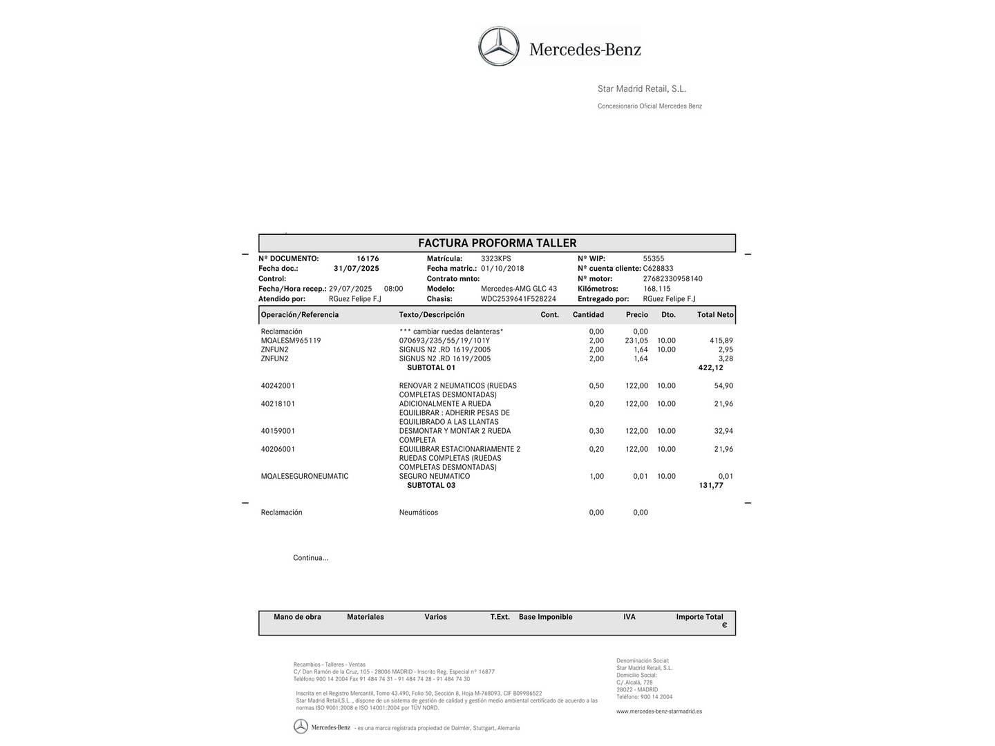 Foto del mantenimiento del Mercedes Clase GLC Mercedes GLC 43 AMG 4MATIC (367 CV)