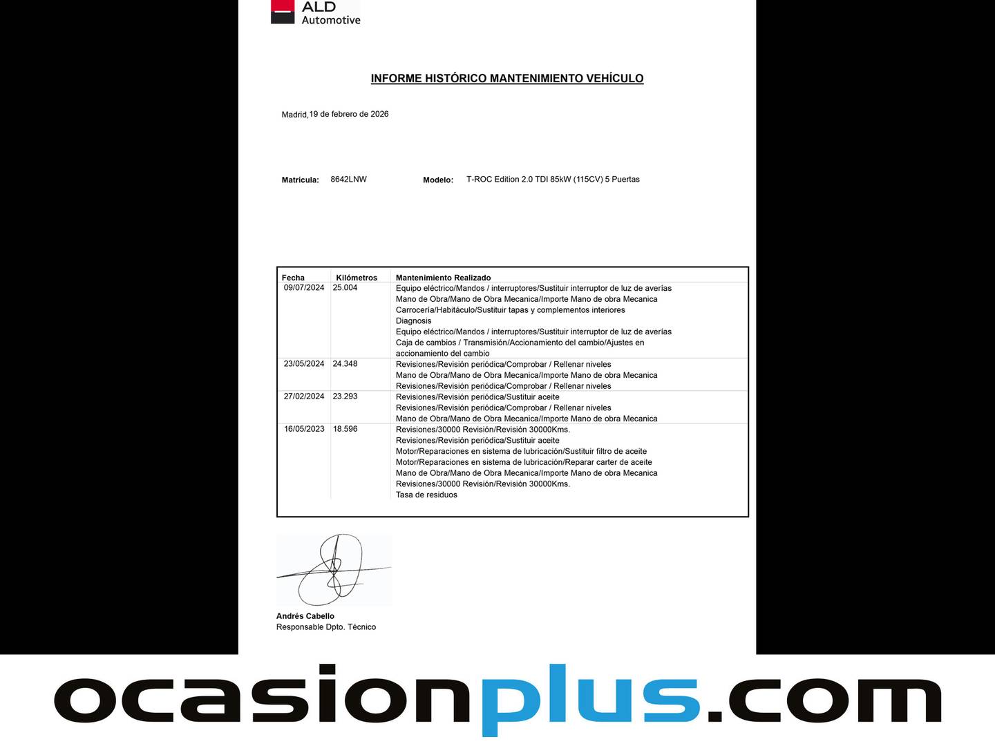 Foto del mantenimiento del Volkswagen T-Roc Volkswagen T-Roc Edition 2.0 TDI (115 CV)