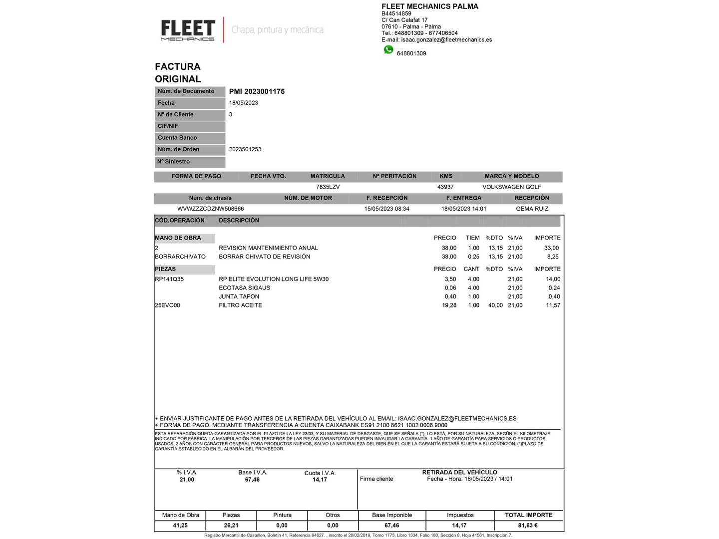 Foto del mantenimiento del Volkswagen Golf Volkswagen Golf Variant Life 2.0 TDI (115 CV)