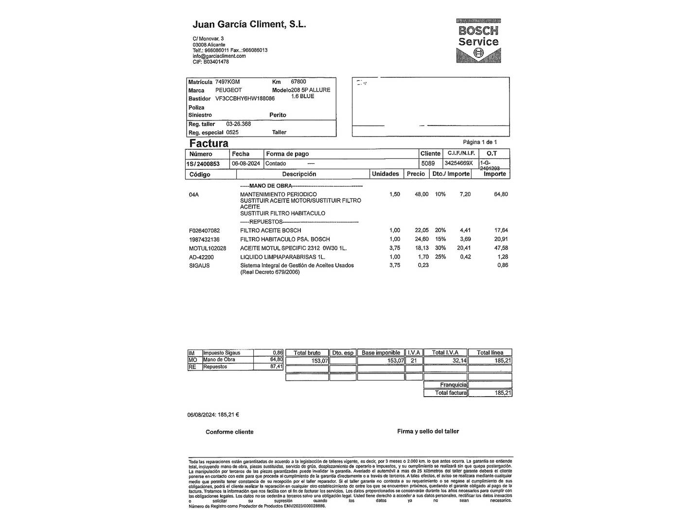 Foto del mantenimiento del Peugeot 208 Peugeot 208 BlueHDi 100 Allure (100 CV)