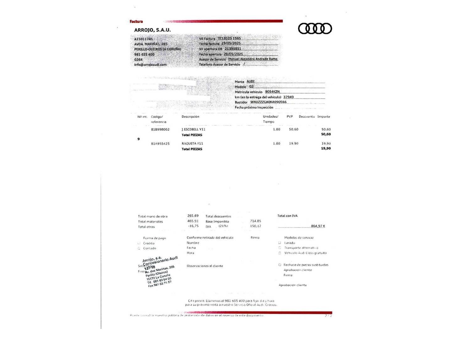 Foto del mantenimiento del Audi Q2 Audi Q2 design 35 TFSI (150 CV) S tronic