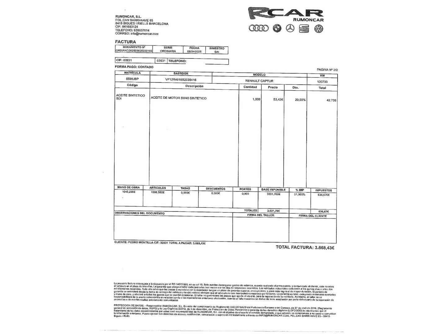 Foto del mantenimiento del Renault Captur Renault Captur Zen Energy TCe (120 CV) EDC