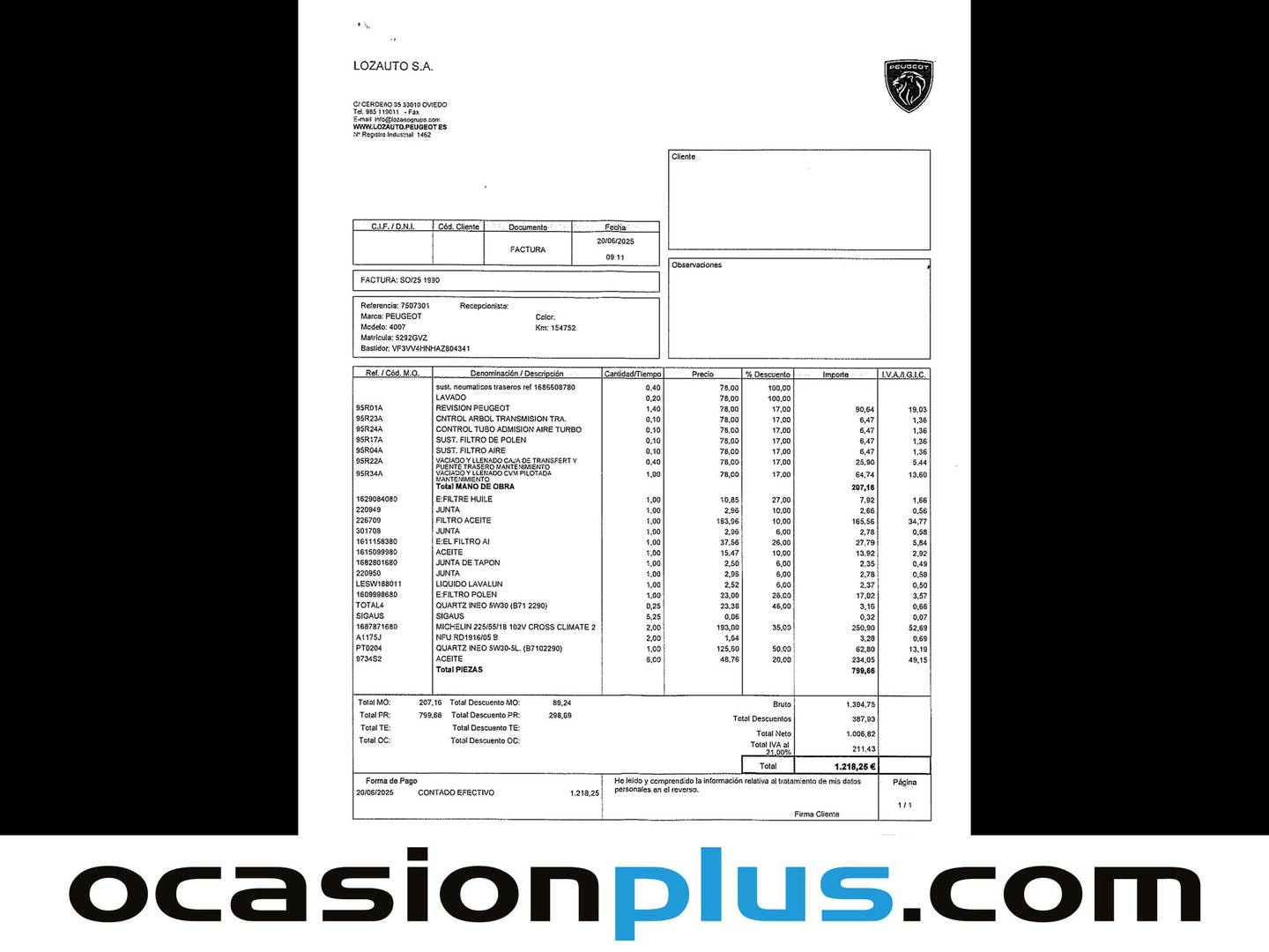 Foto del mantenimiento del Peugeot 4007 Peugeot 4007 2.2 HDI Sport Pack DCS (156 CV) 7 Plazas