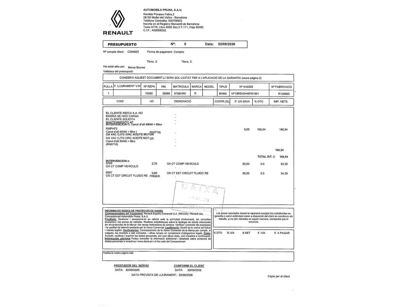 Foto del mantenimiento del Renault Clio Renault Clio Expression Energy S&S TCe (90 CV)