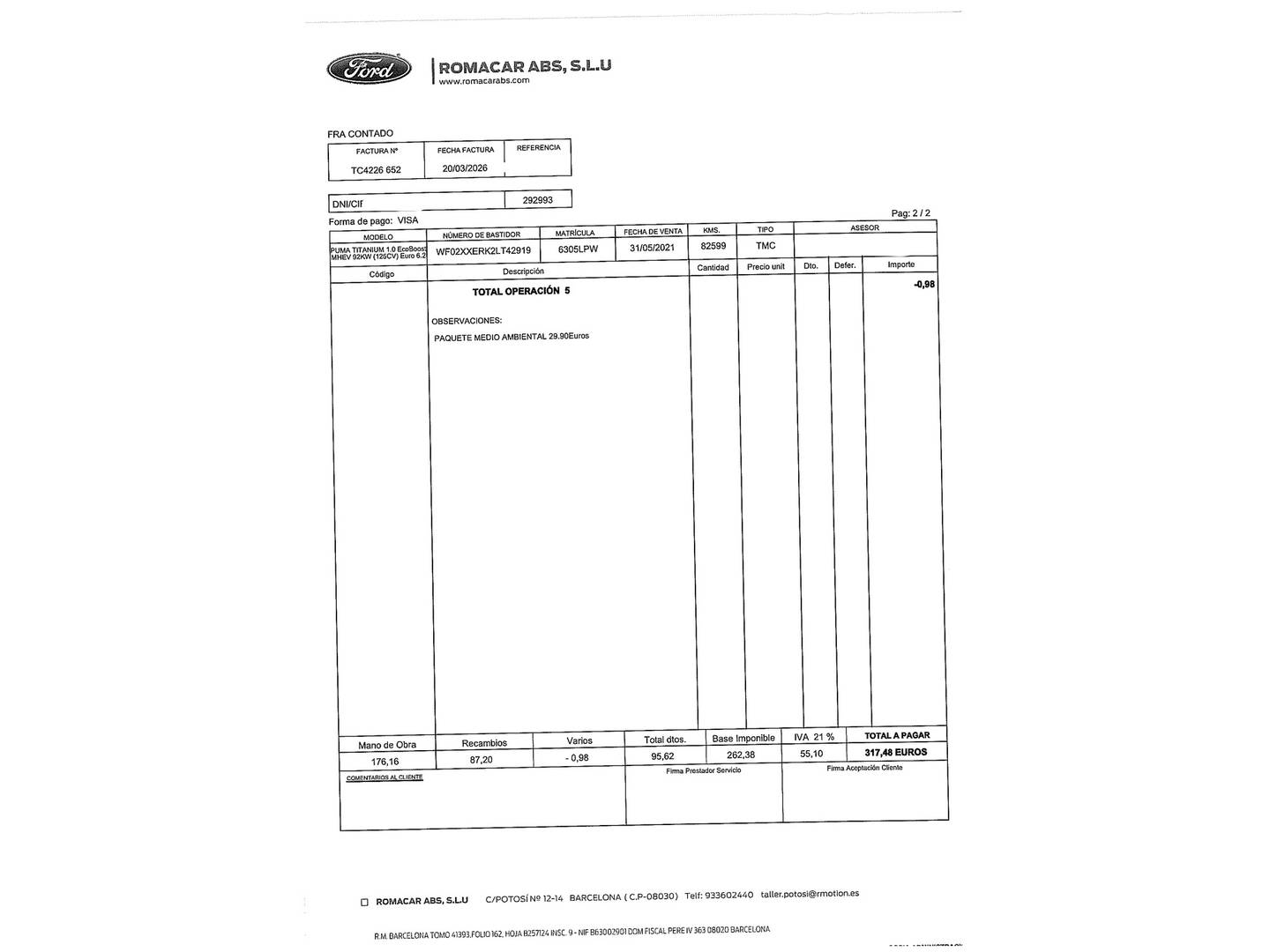 Foto del mantenimiento del Ford Puma Ford Puma 1.0 EcoBoost MHEV Titanium (125 CV)