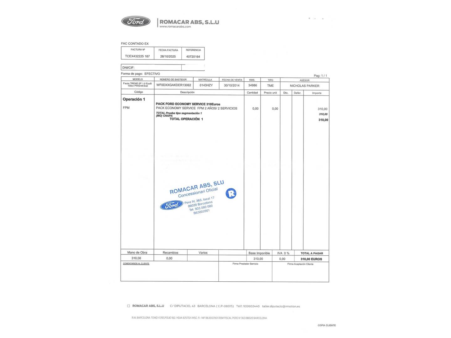 Foto del mantenimiento del Ford Fiesta Ford Fiesta 1.0 EcoBoost Trend Powershift (100 CV)