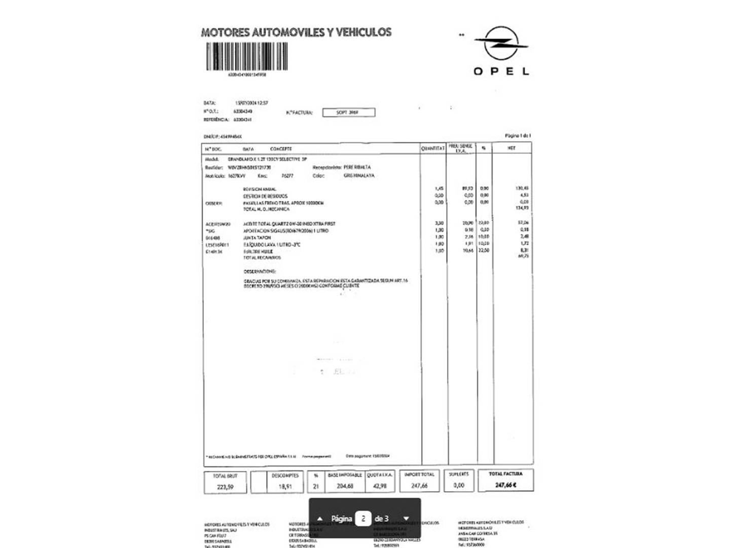 Foto del mantenimiento del Opel Grandland X Opel Grandland X 1.2 Turbo Selective (130 CV)