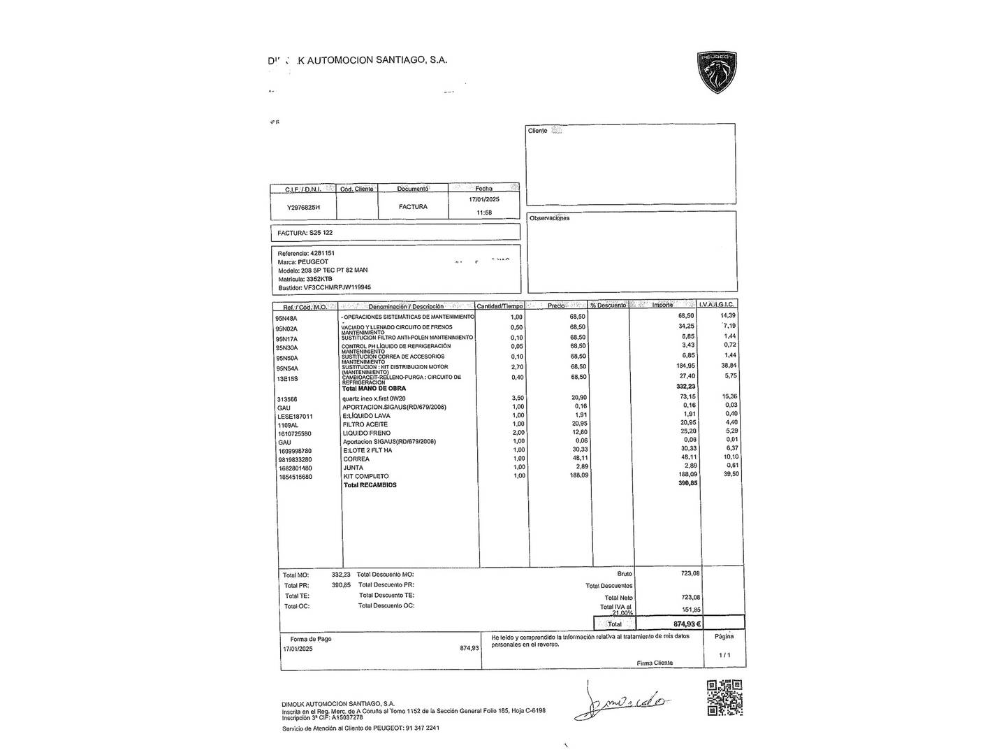 Foto del mantenimiento del Peugeot 208 Peugeot 208 PureTech 82 S&S Tech Edition (82 CV)