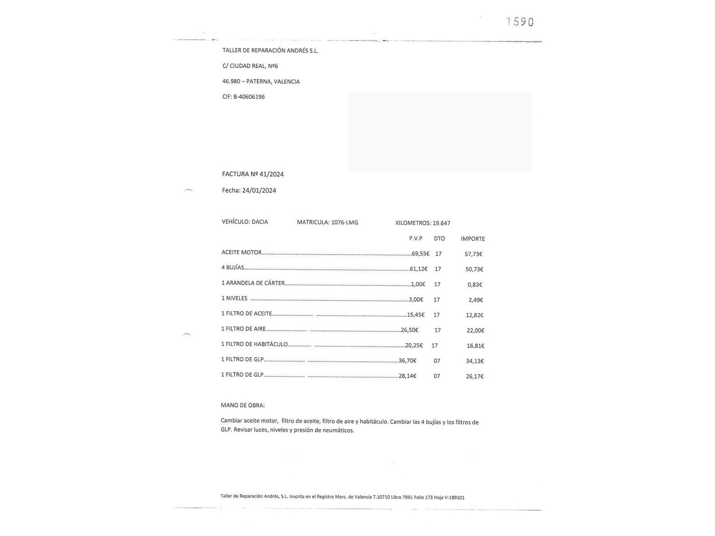 Foto del mantenimiento del Dacia Dokker Dacia Dokker Essential 1.6 ECO-G (109 CV)