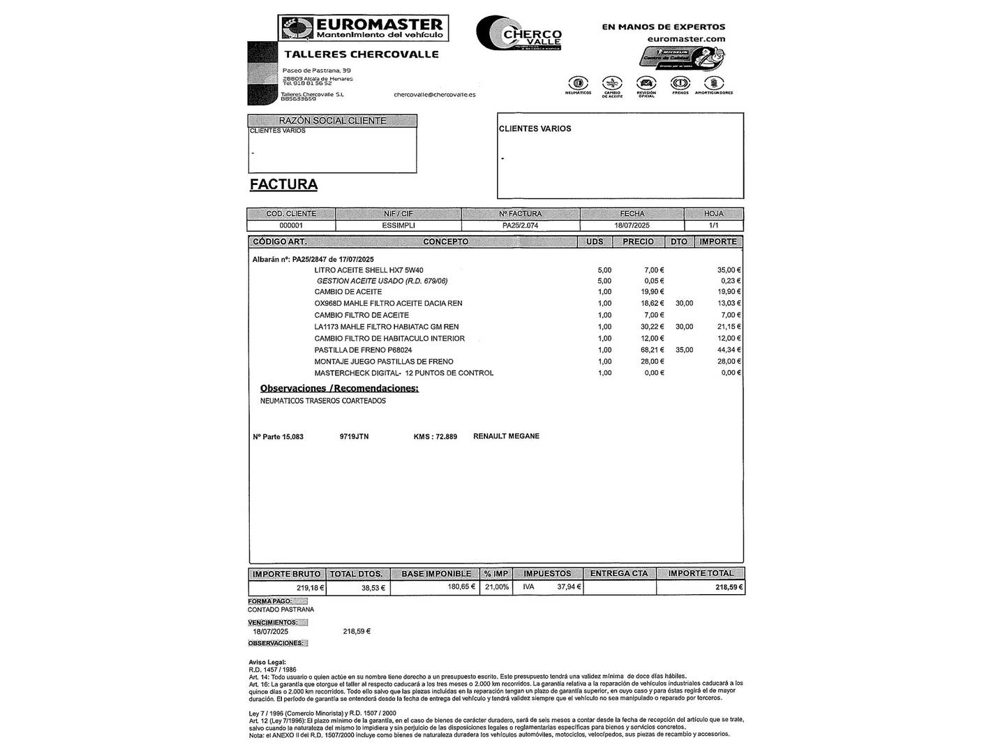 Foto del mantenimiento del Renault Mégane Renault Megane Intens Energy TCe (130 CV)