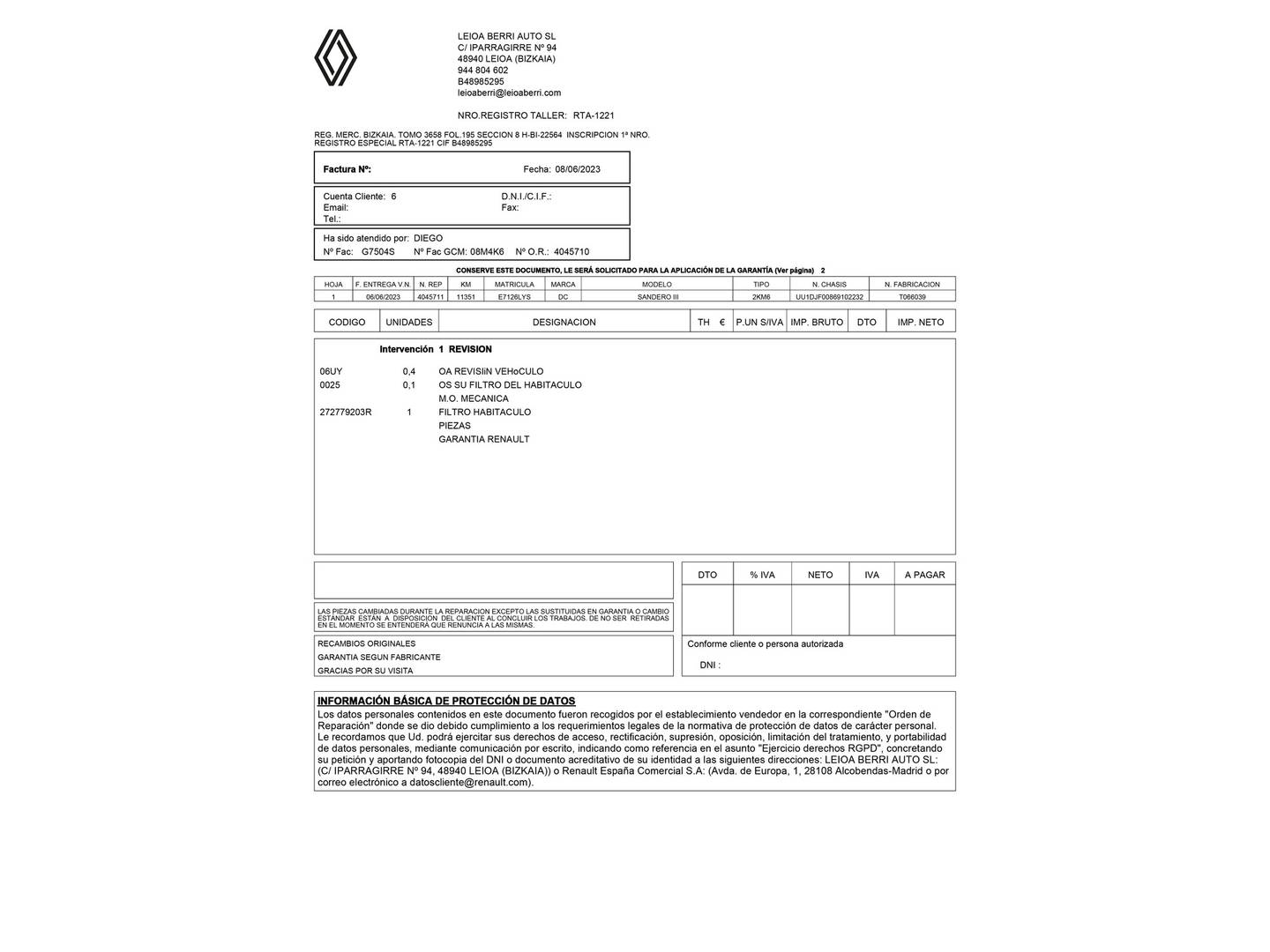 Foto del mantenimiento del Dacia Sandero Dacia Sandero Stepway Comfort TCe (91 CV)