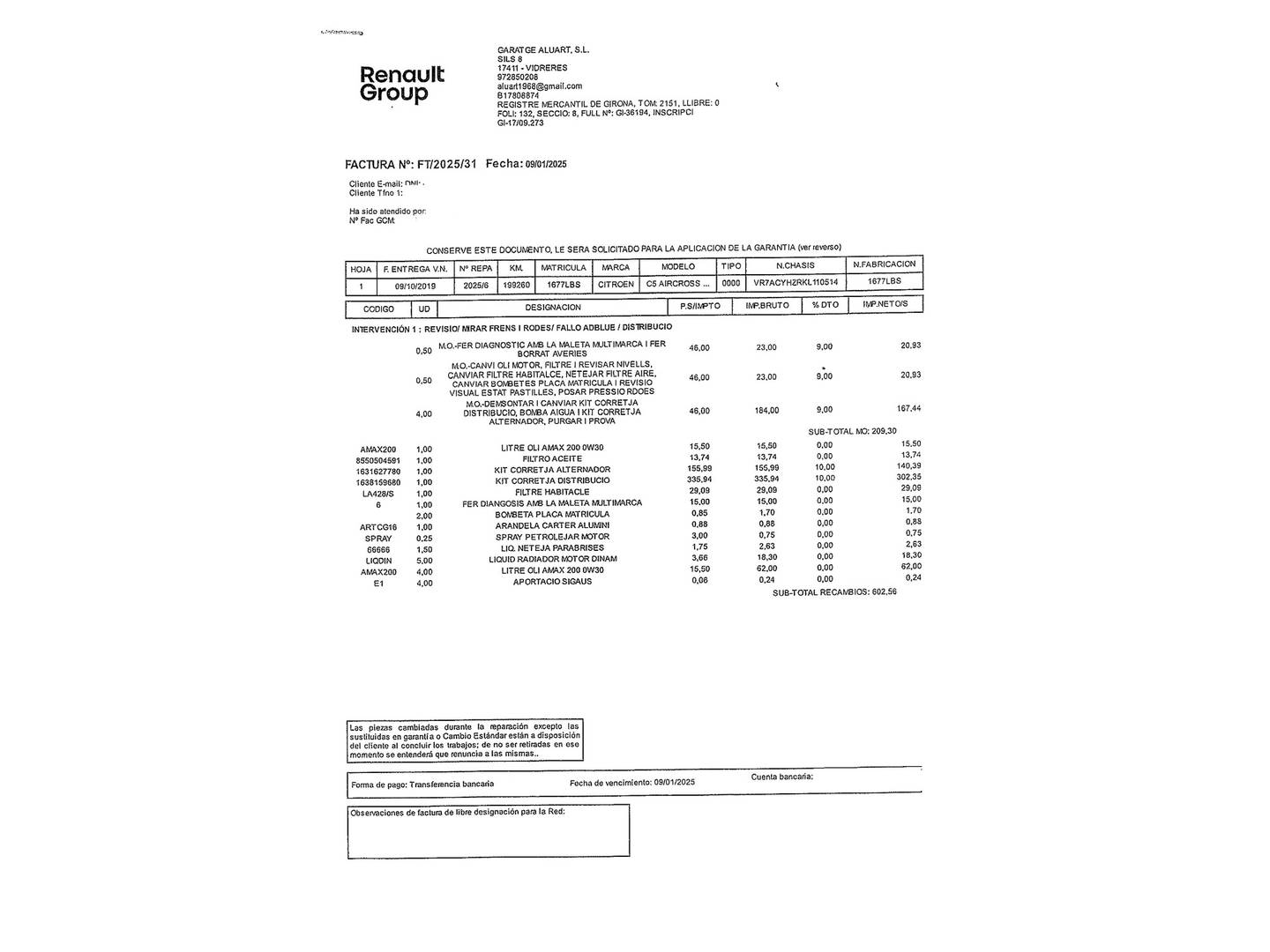 Foto del mantenimiento del Citroën C5 Aircross Citroen C5 Aircross BlueHdi 130 S&S Shine EAT8 (131 CV)