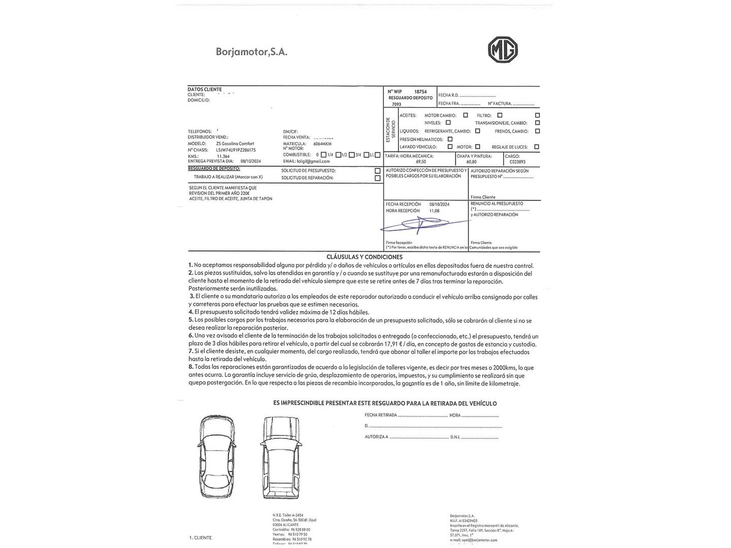 Foto del mantenimiento del MG ZS MG ZS 1.5 Comfort (106 CV)