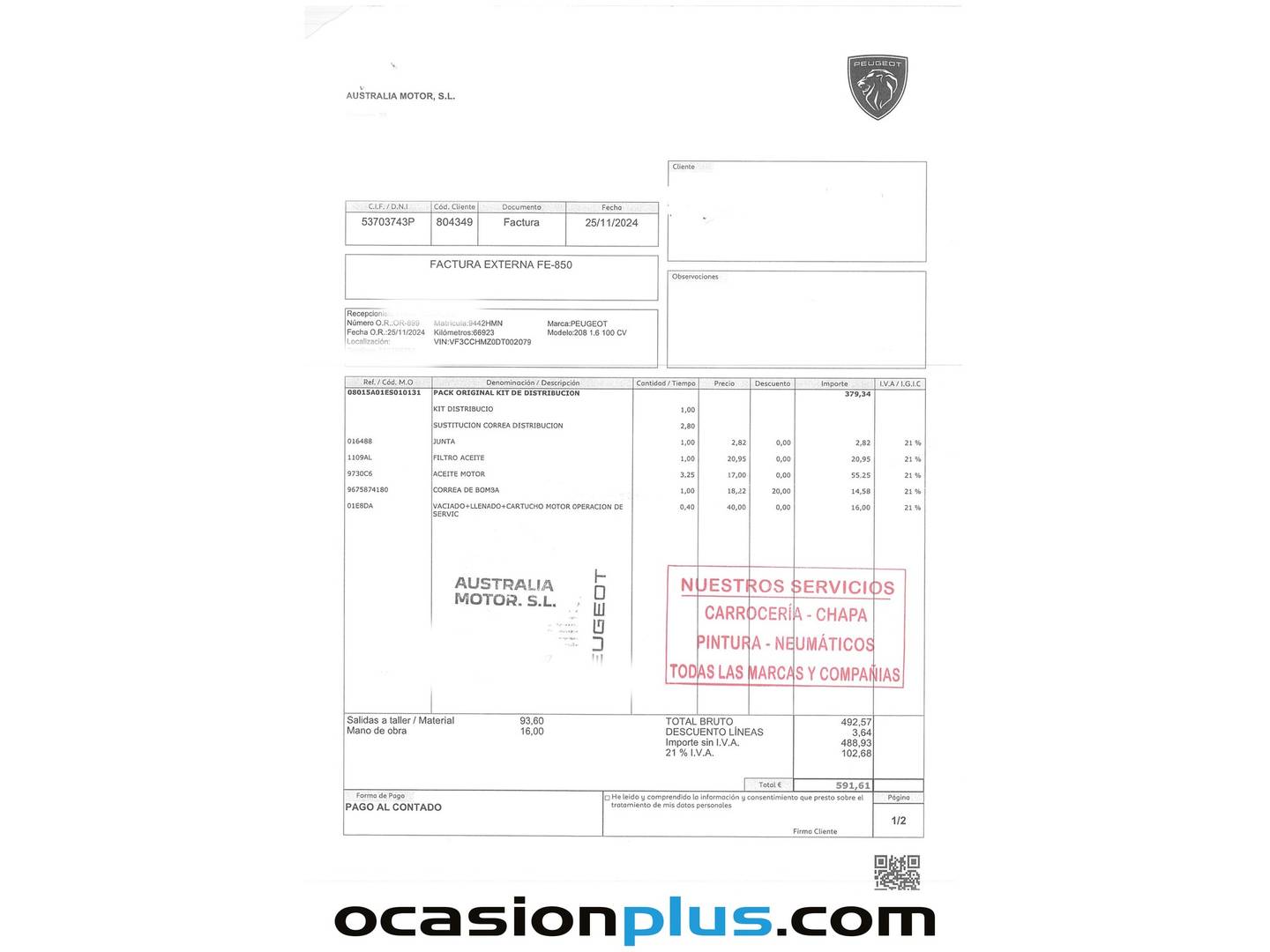 Foto del mantenimiento del Peugeot 208 Peugeot 208 1.2 VTi Active (82 CV)