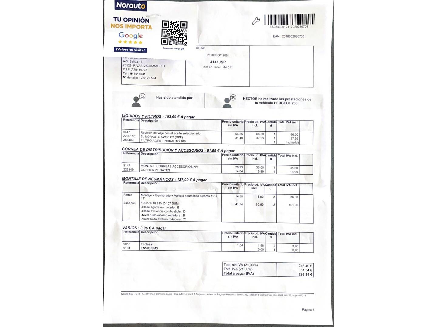 Foto del mantenimiento del Peugeot 208 Peugeot 208 PureTech 82 Style (82 CV)