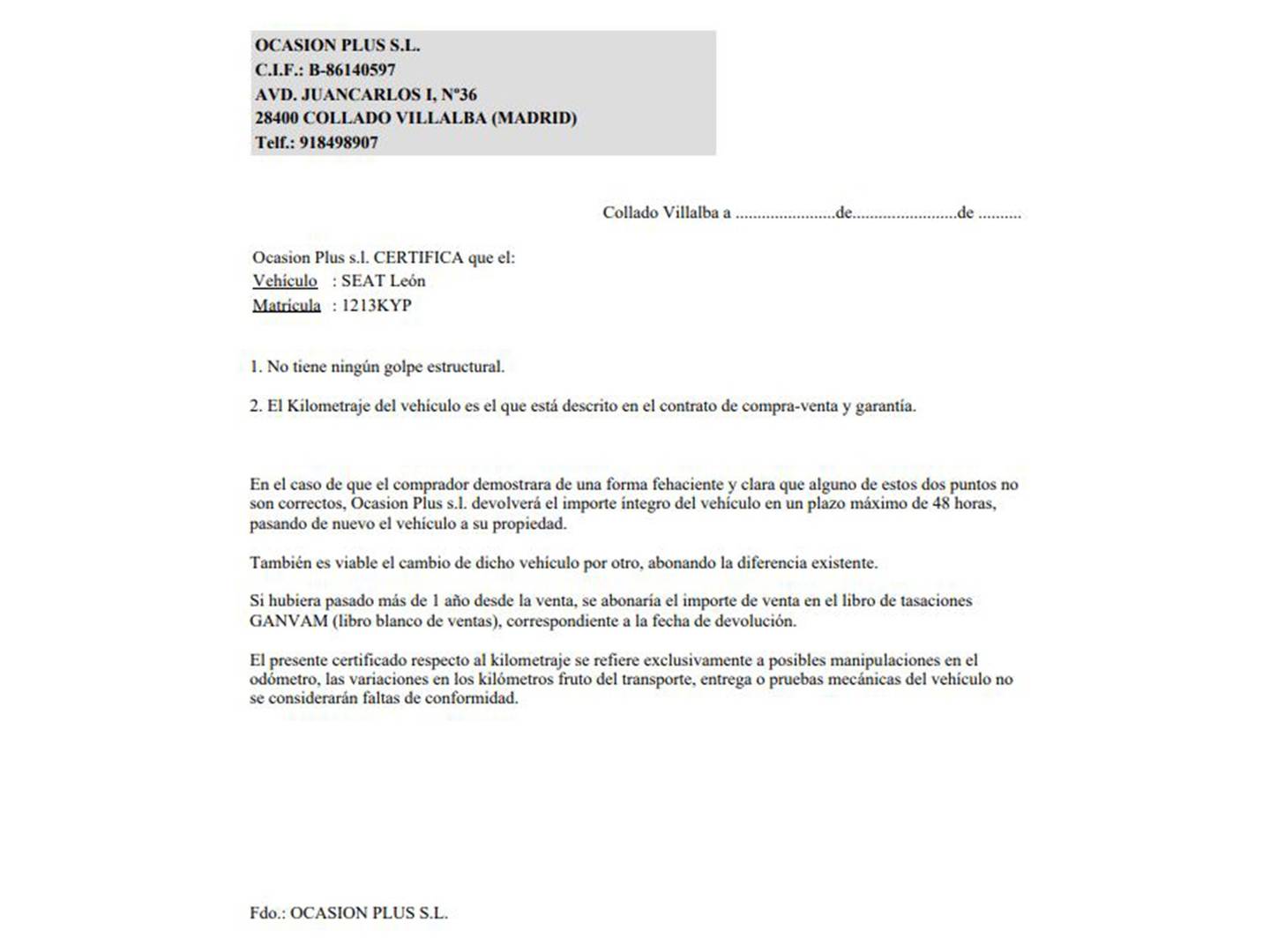 Foto del certificado del Seat León Seat León 1.5 TSI S&S FR (150 CV)