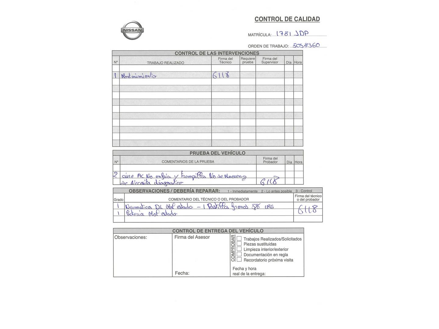 Foto del mantenimiento del Nissan PULSAR Nissan Pulsar 1.2 DIG-T Acenta (115 CV)
