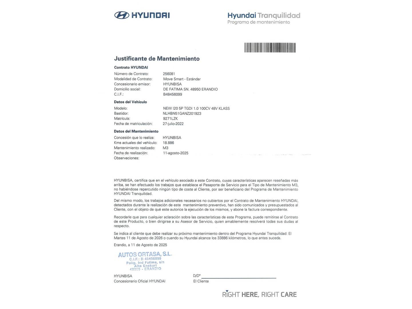 Foto del mantenimiento del Hyundai i20 Hyundai i20 1.0 TGDI 48V Klass (100 CV)