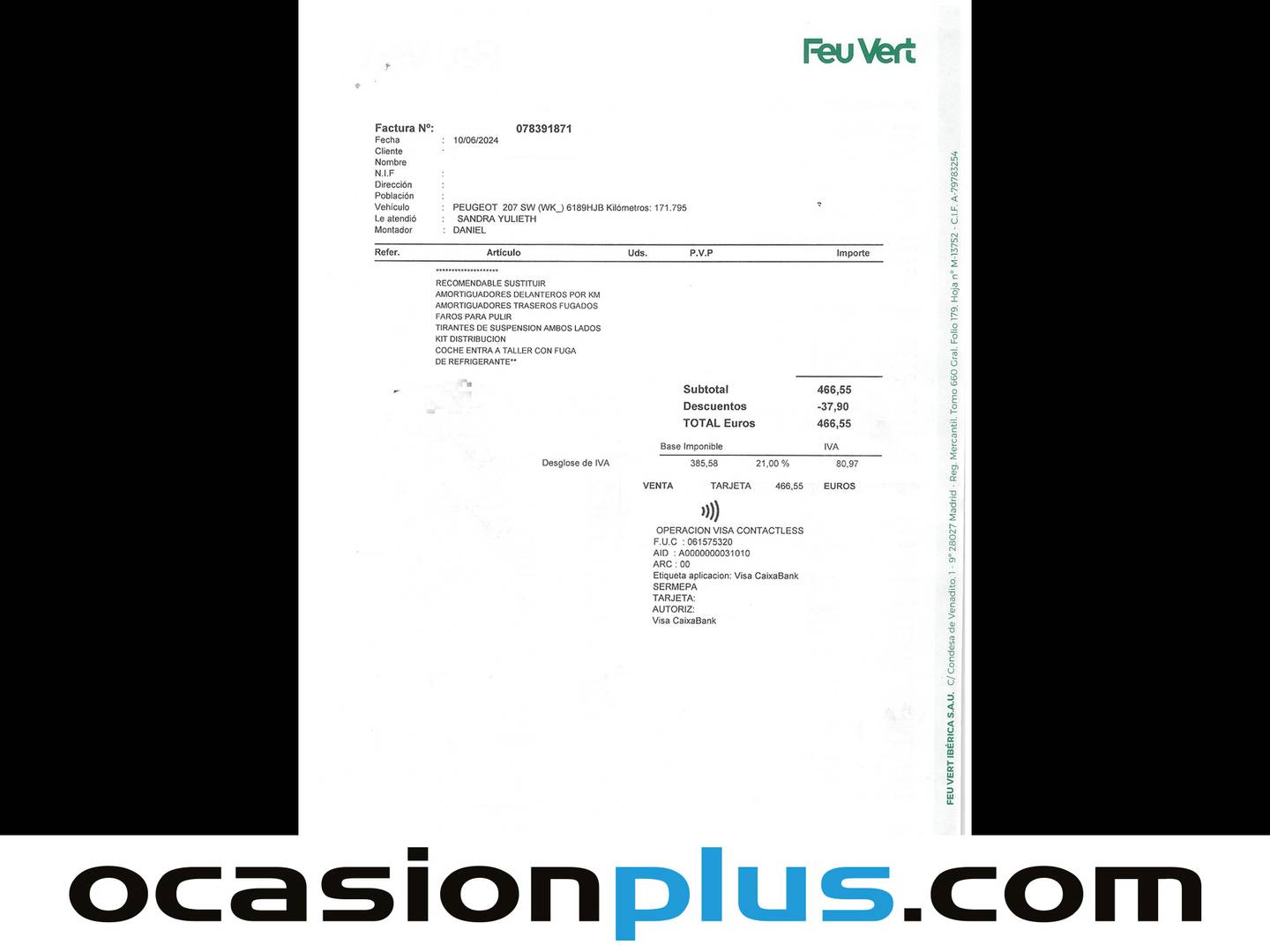 Foto del mantenimiento del Peugeot 207 Peugeot 207 SW 1.6 HDI Active FAP (92 CV)