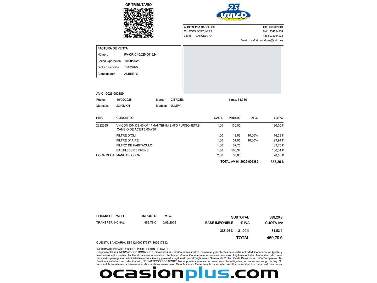 Foto del mantenimiento del Citroën Jumpy Citroën Jumpy Furgon BlueHDi 100 Talla M  (102 CV)