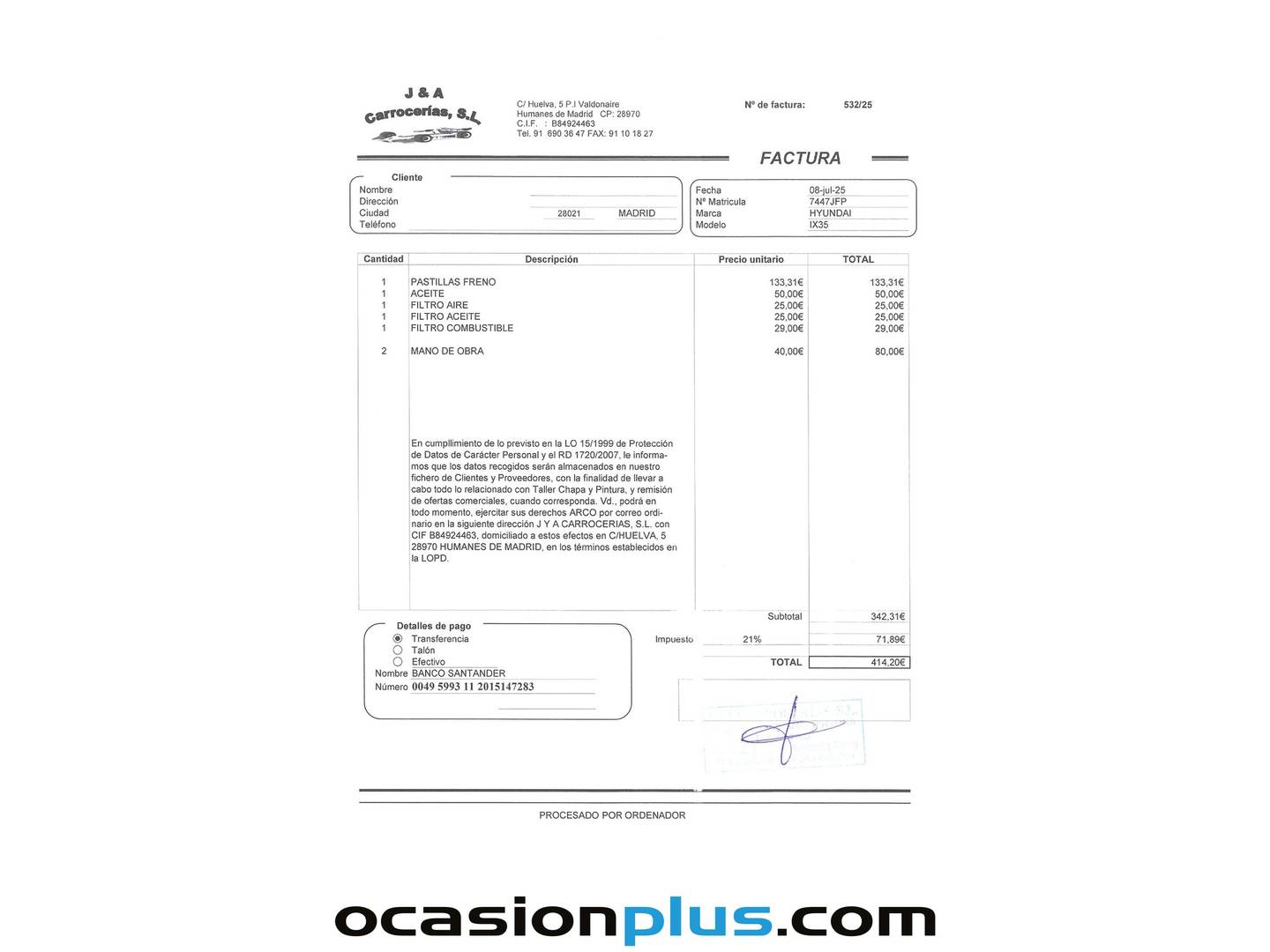 Foto del mantenimiento del Hyundai ix35 Hyundai ix35 1.6 GDi Kosmo Klass BlueDrive(135 CV)