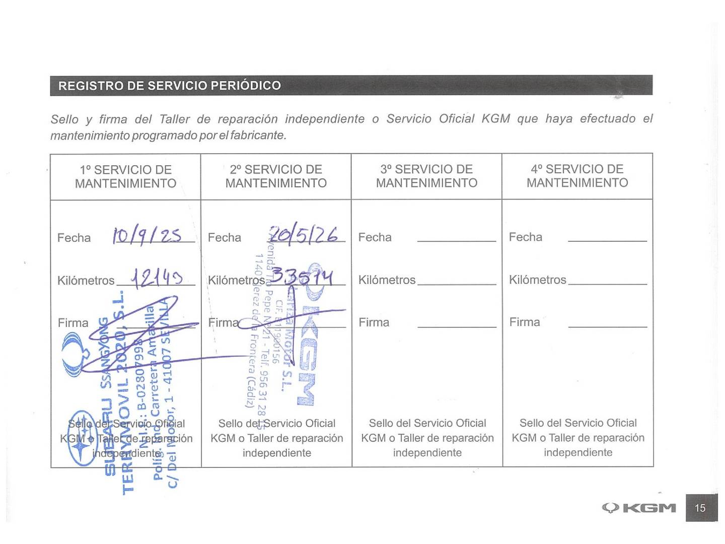 Foto del mantenimiento del KGM Rexton KGM Rexton D22DTR Pro GSR 4x4 Auto (202 CV) 7 Plazas