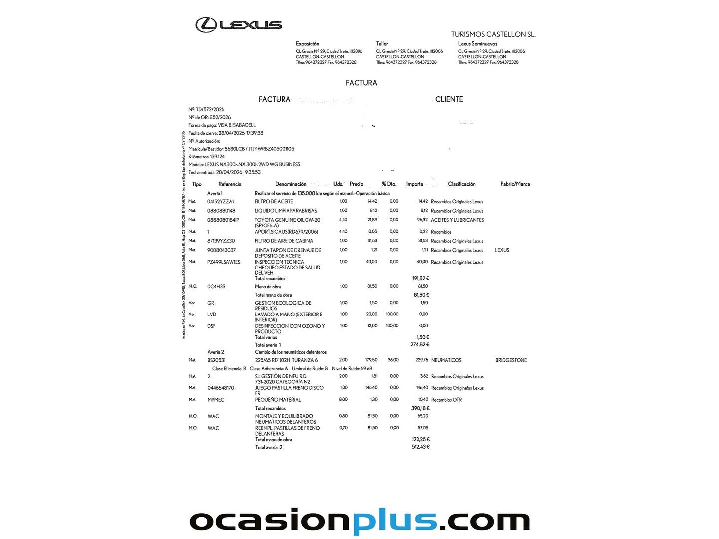 Foto del mantenimiento del Lexus NX Lexus NX 300h Eco 2WD (197 CV)