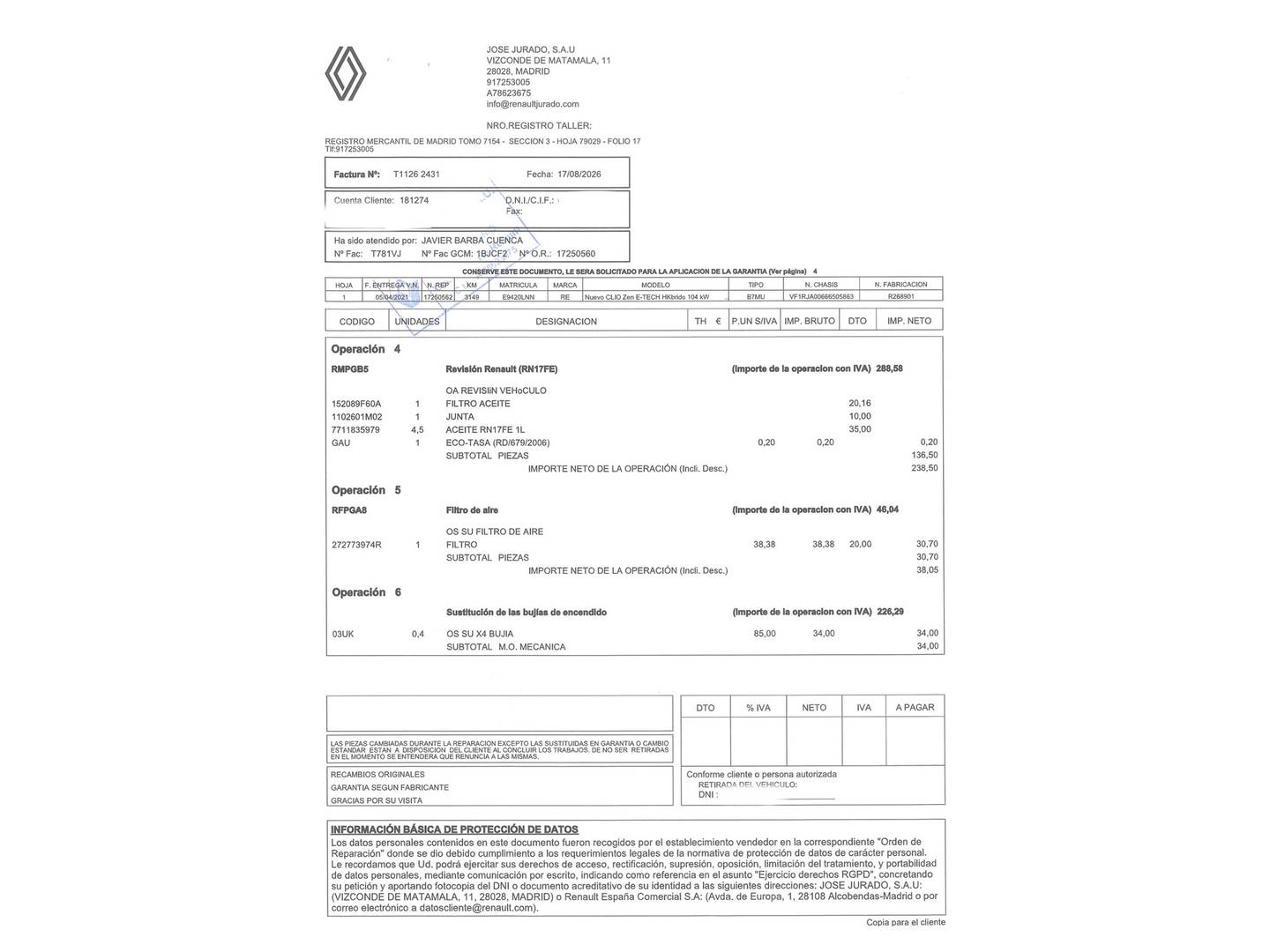 Foto del mantenimiento del Renault Clio Renault Clio Zen E-Tech Híbrido (140 CV)