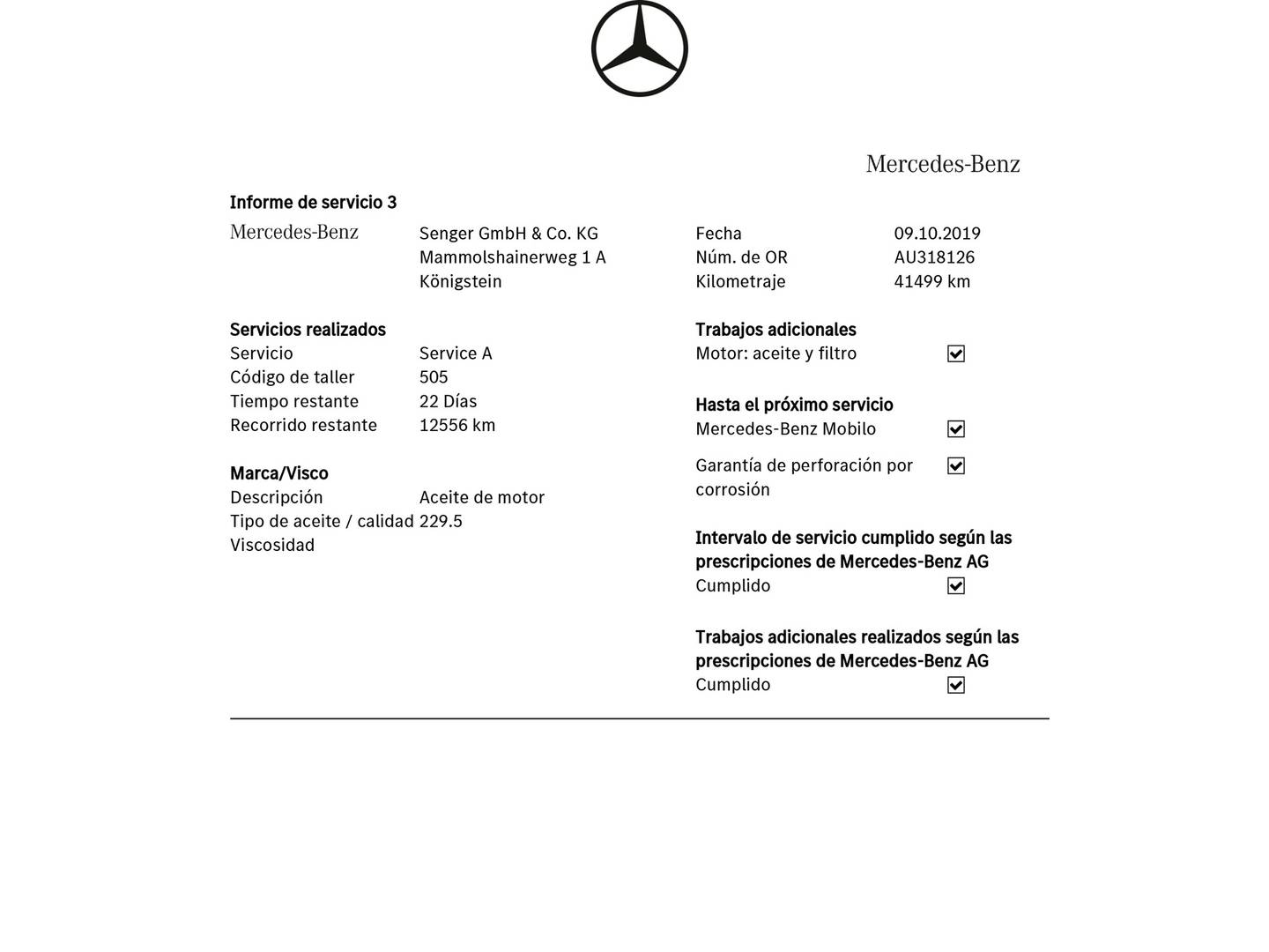 Foto del mantenimiento del Mercedes Clase A Mercedes Clase A 180 Urban (122 CV)