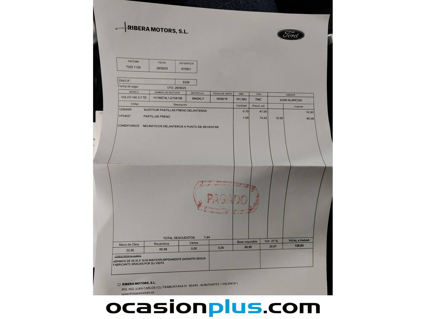 Foto del mantenimiento del Volvo V40 Cross Country Volvo V40 Cross Country D2 Momentum (120 CV)