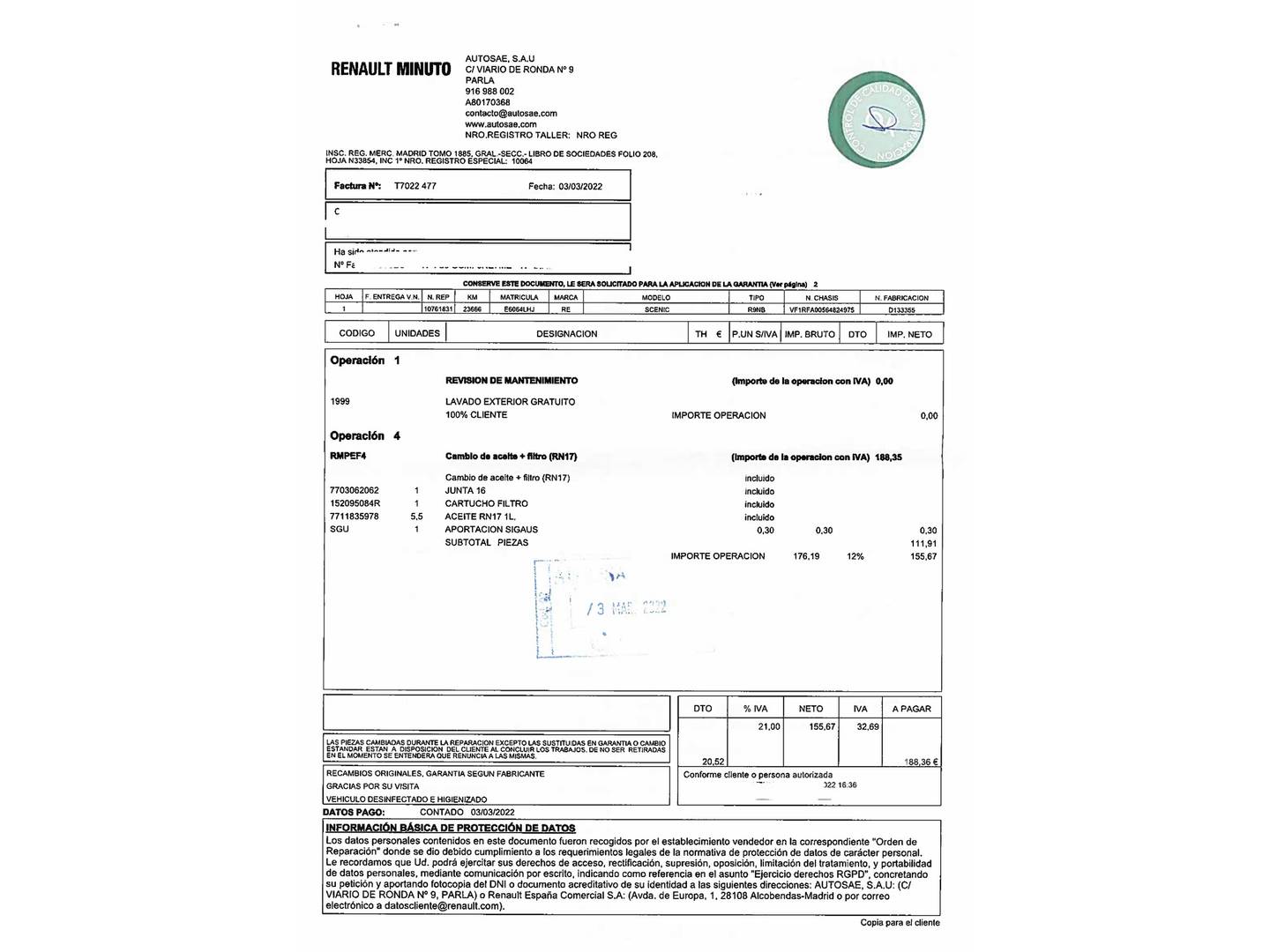 Foto del mantenimiento del Renault Grand Scénic Renault Grand Scenic Zen TCe (140 CV) EDC GPF
