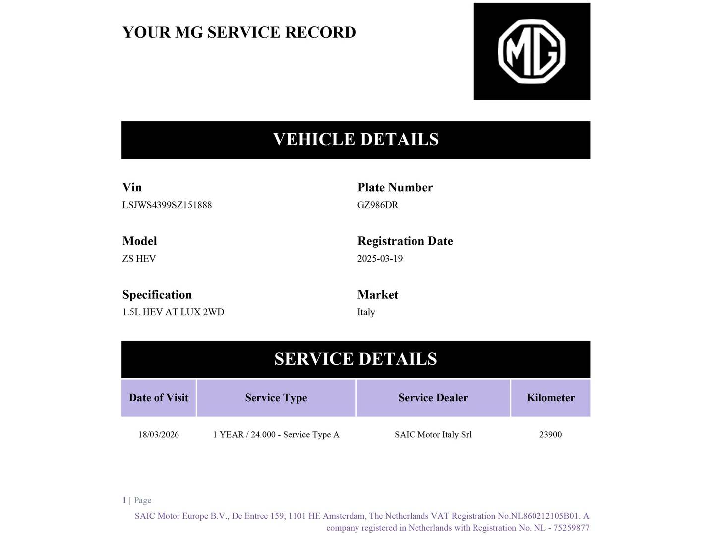 Foto del mantenimiento del MG ZS MG ZS 1.5 Hybrid+ Luxury (197 CV)